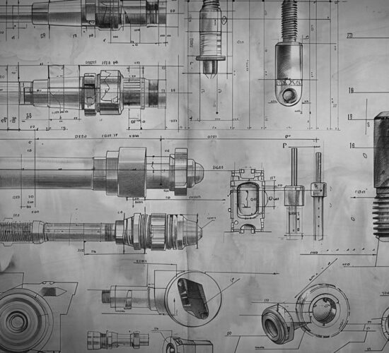 A technical drawing of screws and engineering parts