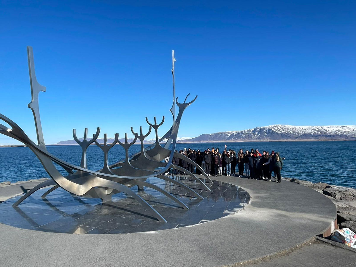 EBS students in Iceland at the Sun Voyager Sculpture