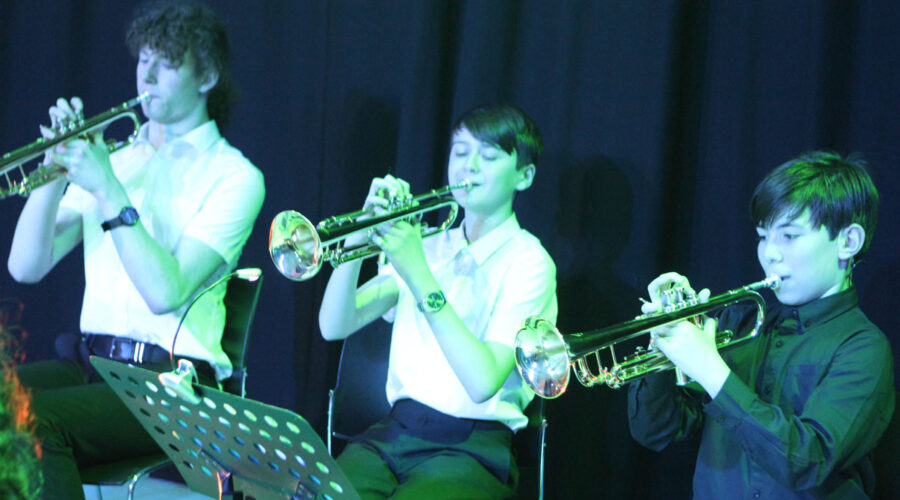 Students on brass instruments at the summer concert