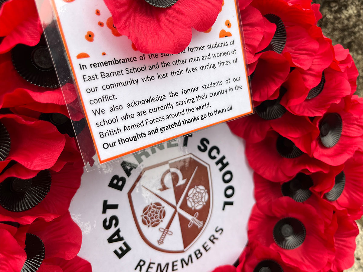 a wreath laid by east barnet school for remembrance sunday